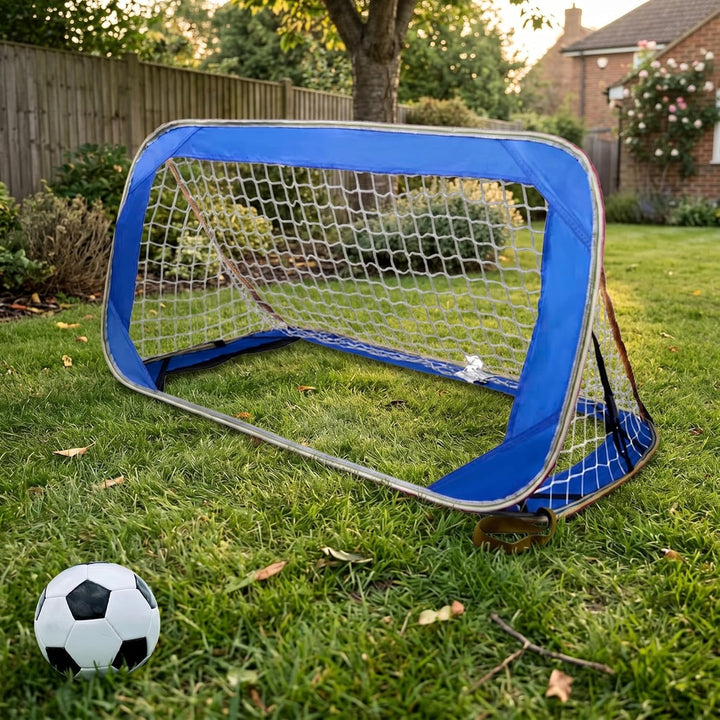 Fussballtore Kinder 2er Set: Pop-Up Fussballtor 120x70x70 cm, Blau, für Garten, mit Polyester-Netz,