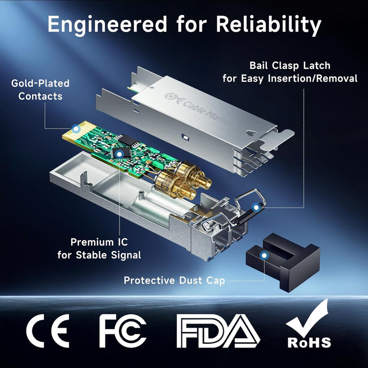 Cable Matters 2er-Pack 1000BASE-SX SFP LC Multimode Glasfaser Transceiver Modul, 1.25G, 850 nm, MMF