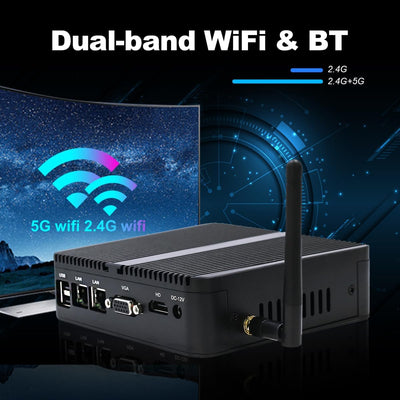 WEIDIAN Mini PC Lüfterloser Mini Desktop Celeron DDR4 8GB RAM 128GB SSD Kompakter Industrierechner D