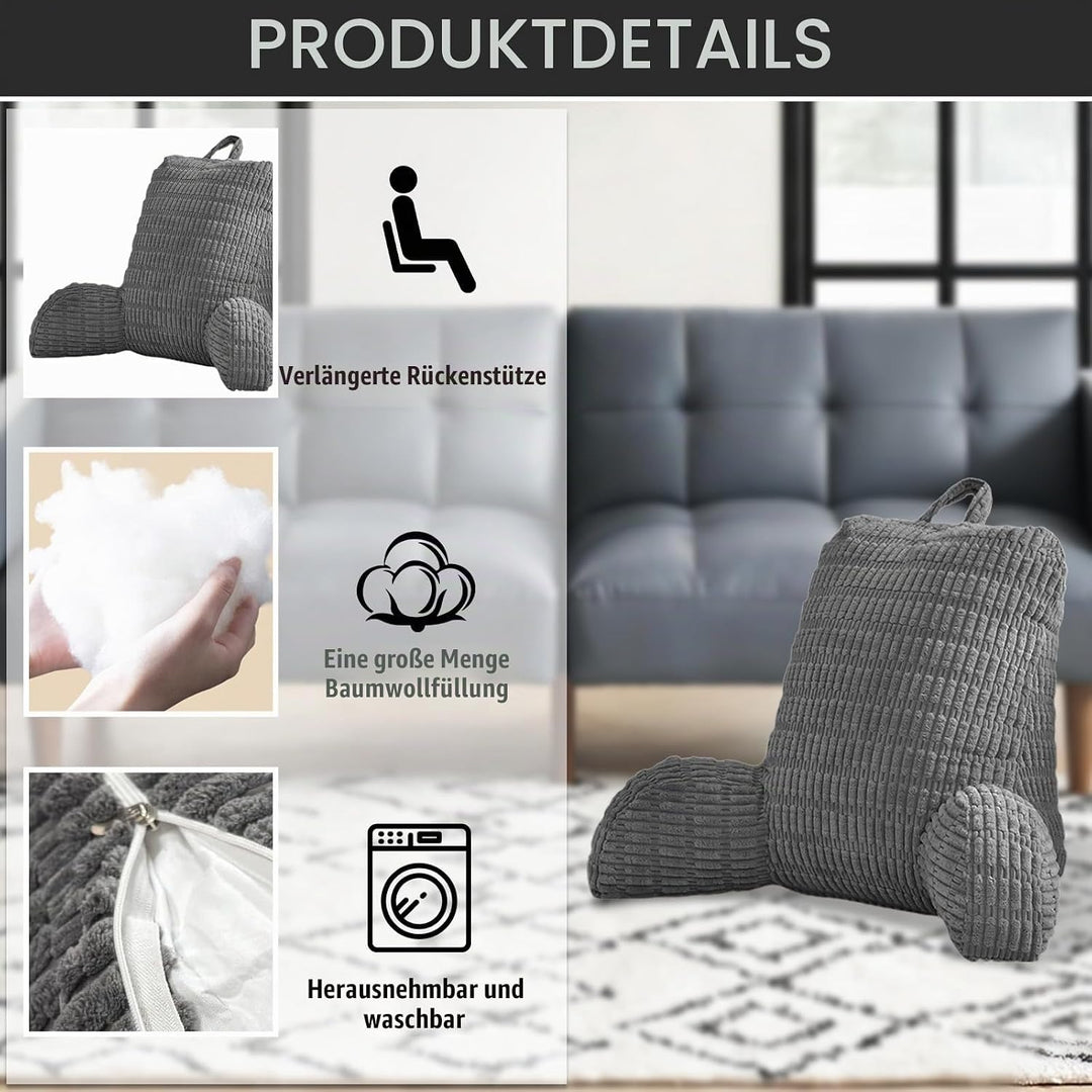 Lesekissen für Bett Und Sofa,Rückenstützkissen Lesekissen mit Armlehne, Erwachsenensofa mit Rückenle