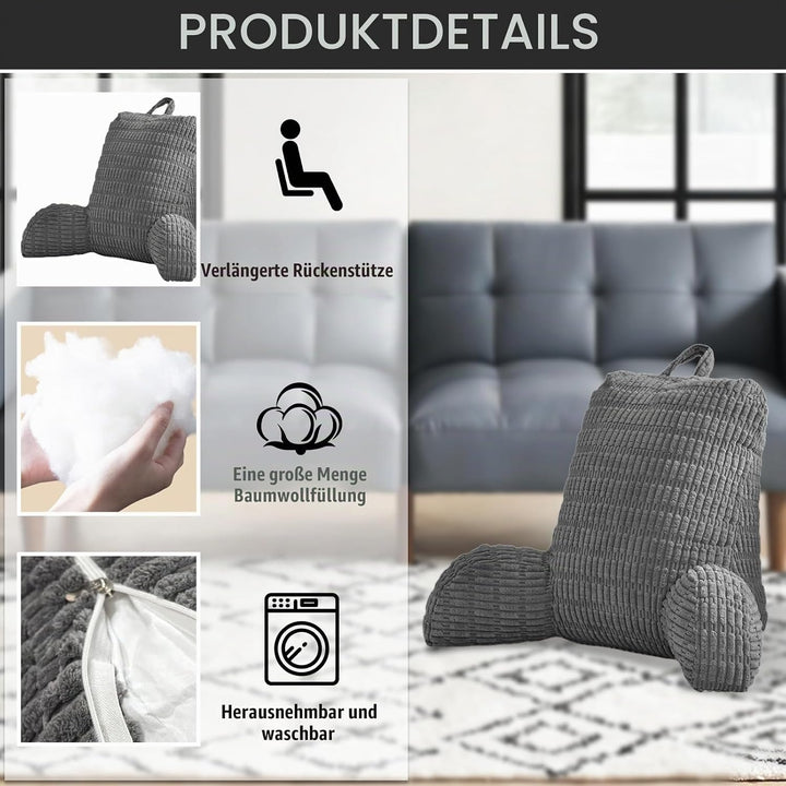 Lesekissen für Bett Und Sofa,Rückenstützkissen Lesekissen mit Armlehne, Erwachsenensofa mit Rückenle
