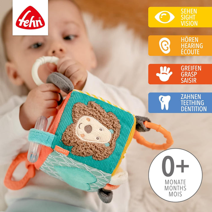 Fehn Motorikwürfel Funky Friends - Motorikspielzeug Baby Aktivitätswürfel & Activity-Spieltier Flede
