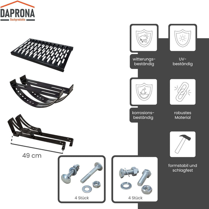 DAPRONA Laufrost Set für Flache Dachziegel, Dachtritte für Schornsteinfeger Schwarz 60cm, inkl. Mont