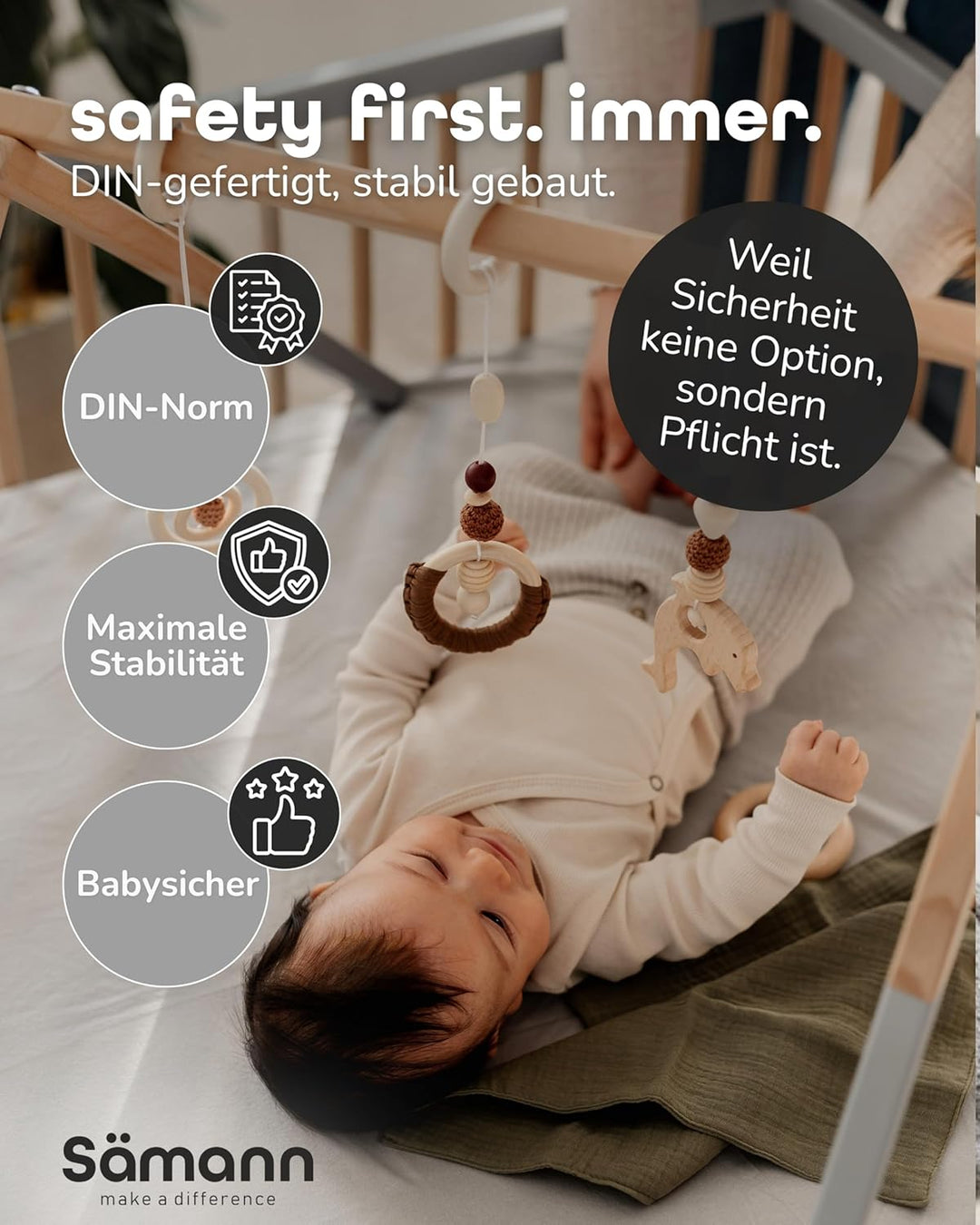 Sämann Laufstall Baby mit Matratze Cloud Air und Schlupfsprossen | TÜV geprüft | stufenlos höhenvers