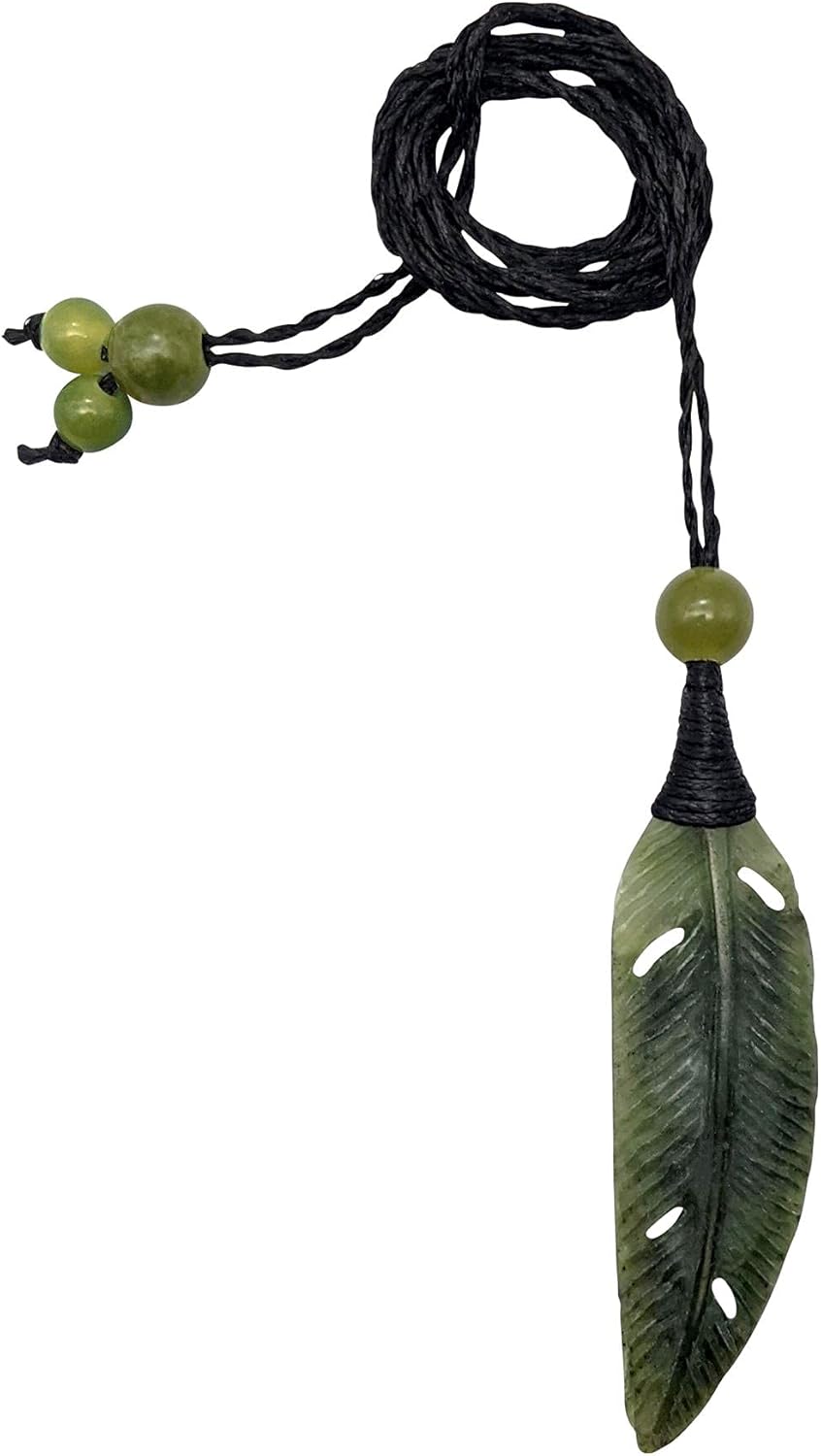 81stgeneration Anhänger Halskette Feder Blatt Handgeschnitzte Nephrit-Jade für Damen und Herren