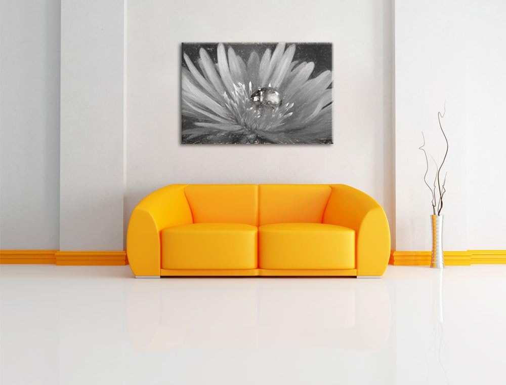 Pixxprint Marienkäfer auf Blume als Leinwandbild/Grösse: 100x70 cm/Wandbild/Kunstdruck/fertig bespan