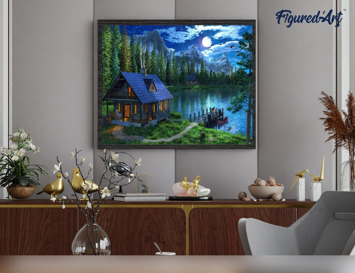 Figured'Art Malen Nach Zahlen Erwachsene Mit Rahmen See am Abend - Paint by Numbers Basteln DIY Bast