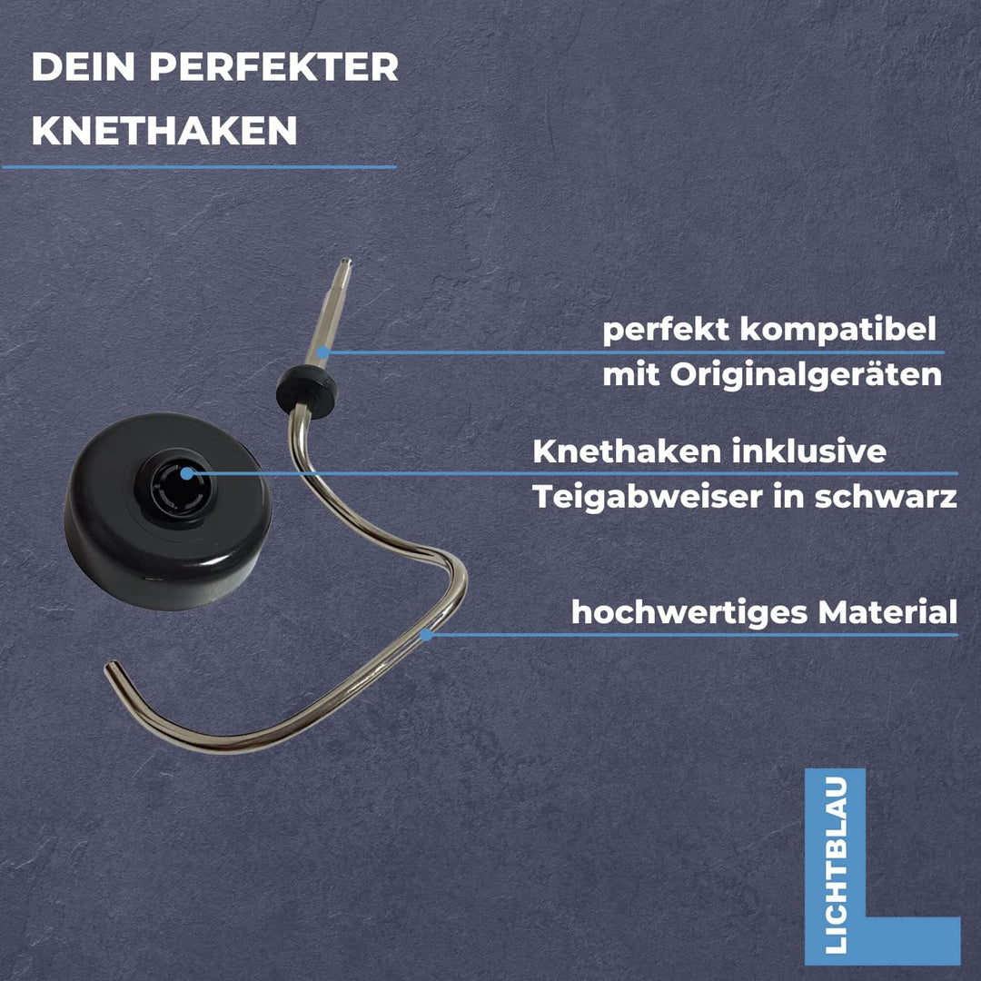 LICHTBLAU Knethaken mit Teigabweiser schwarz für Küchenmaschine Bosch - Ersatz für MUM4 & MUM5 - Zub