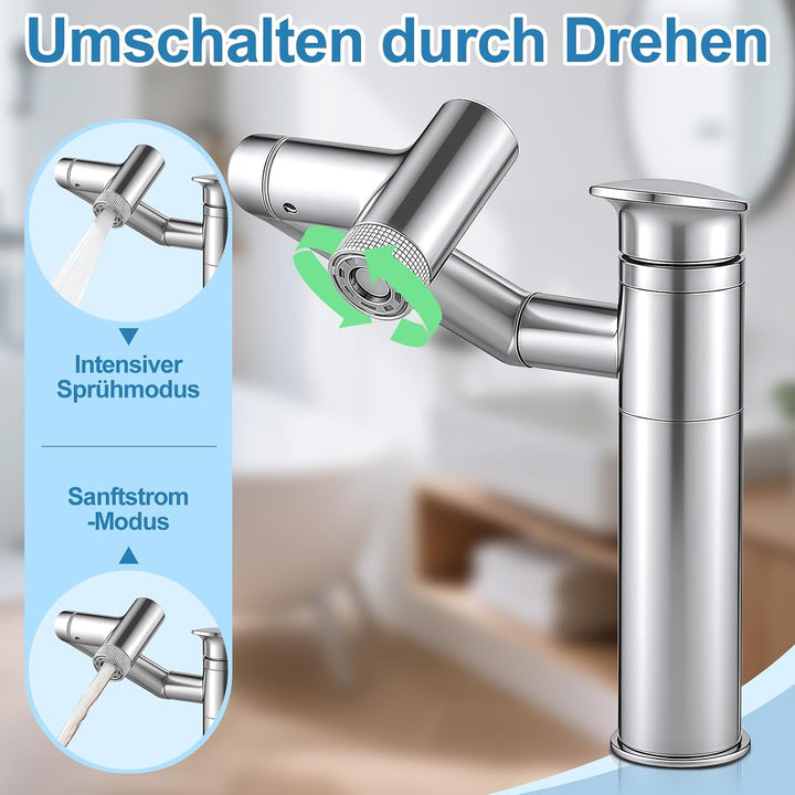 Wasserhahn Bad mit Temperaturanzeige(Batterielos), 1080° Drehbar Einhebelmischer Waschbecken, Höhenv