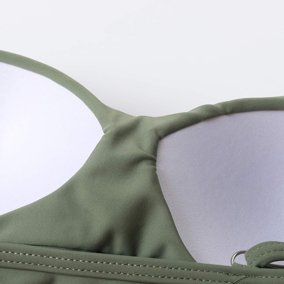 RXRXCOCO Damen Wickel Push Up Bikini Oberteil mit Bauchweg High Waist Bikini Set Bademode M Armeegrü