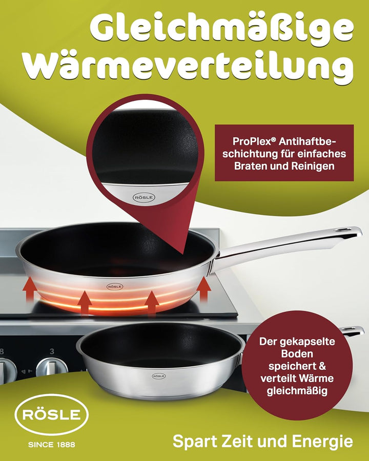 RÖSLE Moments Topfset Induktion 5-tlg. – Edelstahl Kochtopfset mit Aluminiumkern, 3 Töpfe, 1 Kassero
