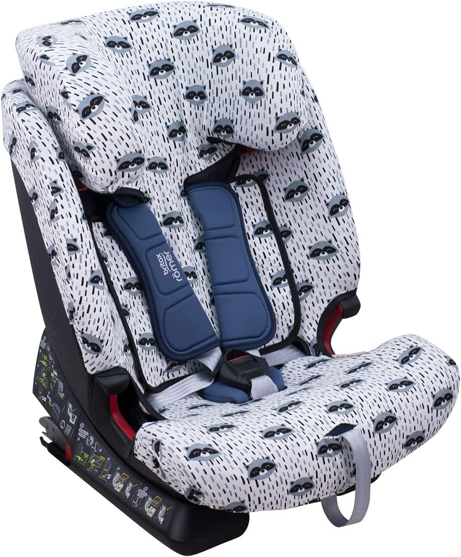 JYOKO Kids Bezug für Autositz kompatibel mit Romer Advansafix, Evolva IV M, aus Baumwolle (Raccoon,