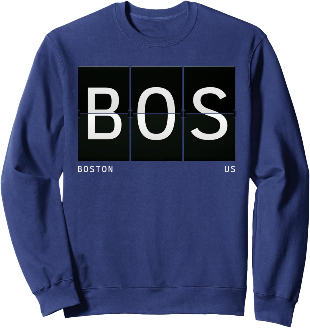 BOS 'Boston Massachusetts' US Retro Reise Flughafen Code Sweatshirt