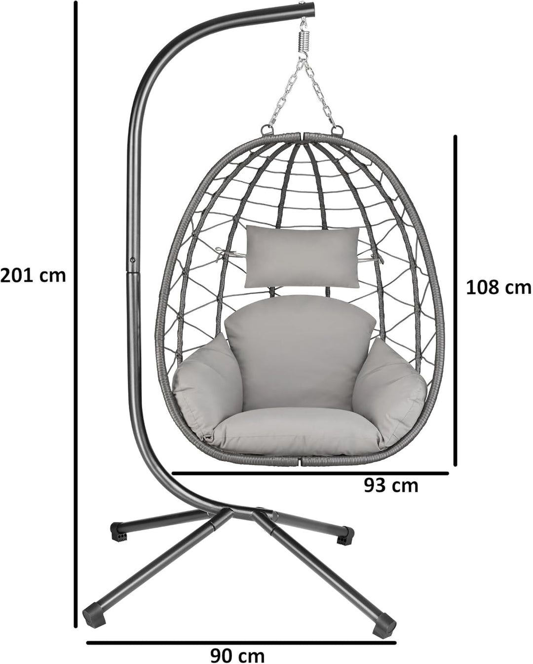 HinHocker Hängesessel mit Gestell | Grau | Hängeschaukel für Indoor und Outdoor | Inkl. Kissen und A