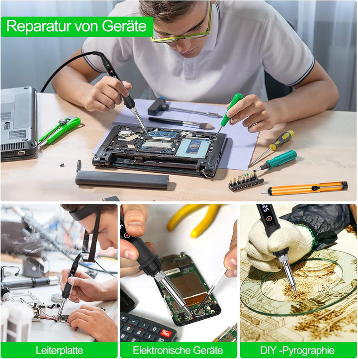 Lötkolben Set 80W LED Einstellbar Temperatur 180-520°C Lötkolben mit Ein/Aus Schalter, 50g Lötdraht,