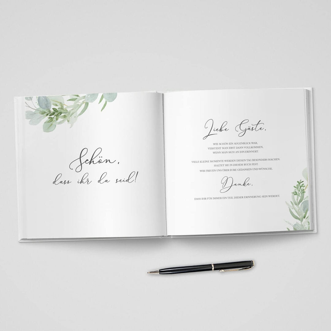 DeinWeddingshop Gästebuch Hochzeit - personalisiert - Hochzeitsgästebuch, Hardcover 21x21 cm (Inhalt