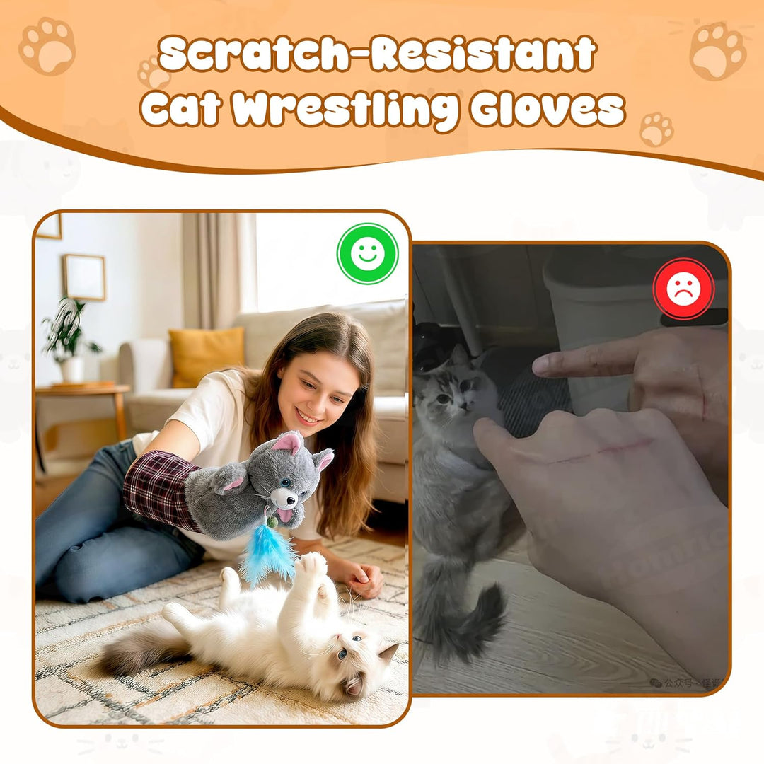 Katzen Wrestling Handschuh, Interaktives Katzenspielzeug Handpuppe mit Plüsch & Katzenminze, dicker