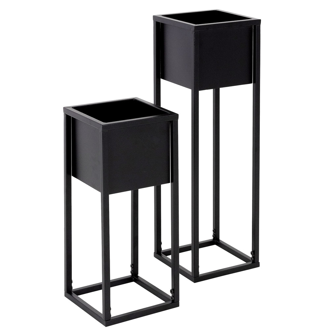 ML-Design Blumenständer im 2er Set, Schwarz, 21 x 50/70 x 21 cm, Moderne Blumentopfständer mit Übert