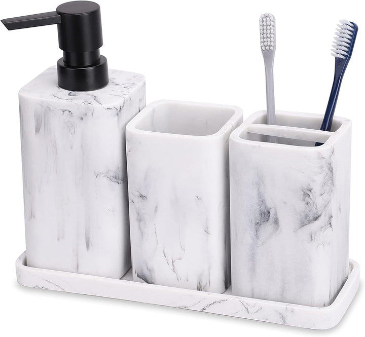 ZCCZ Badezimmer Set 4 Teile – Organizer mit Zahnbürstenhalter, Zahnputzbecher, Seifenspender, Seifen