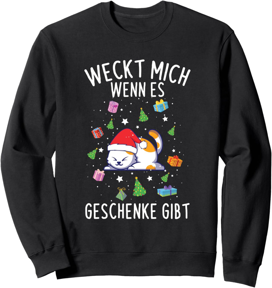 Weckt Mich Wenn Es Geschenke Gibt Süsses Katzen Weihnachten Sweatshirt