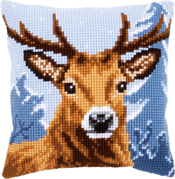 Vervaco Kreuzstichkissen Hirsch Kreuzstichpackung, Stramin, Weiss, 40 x 40 x 0,3 cm