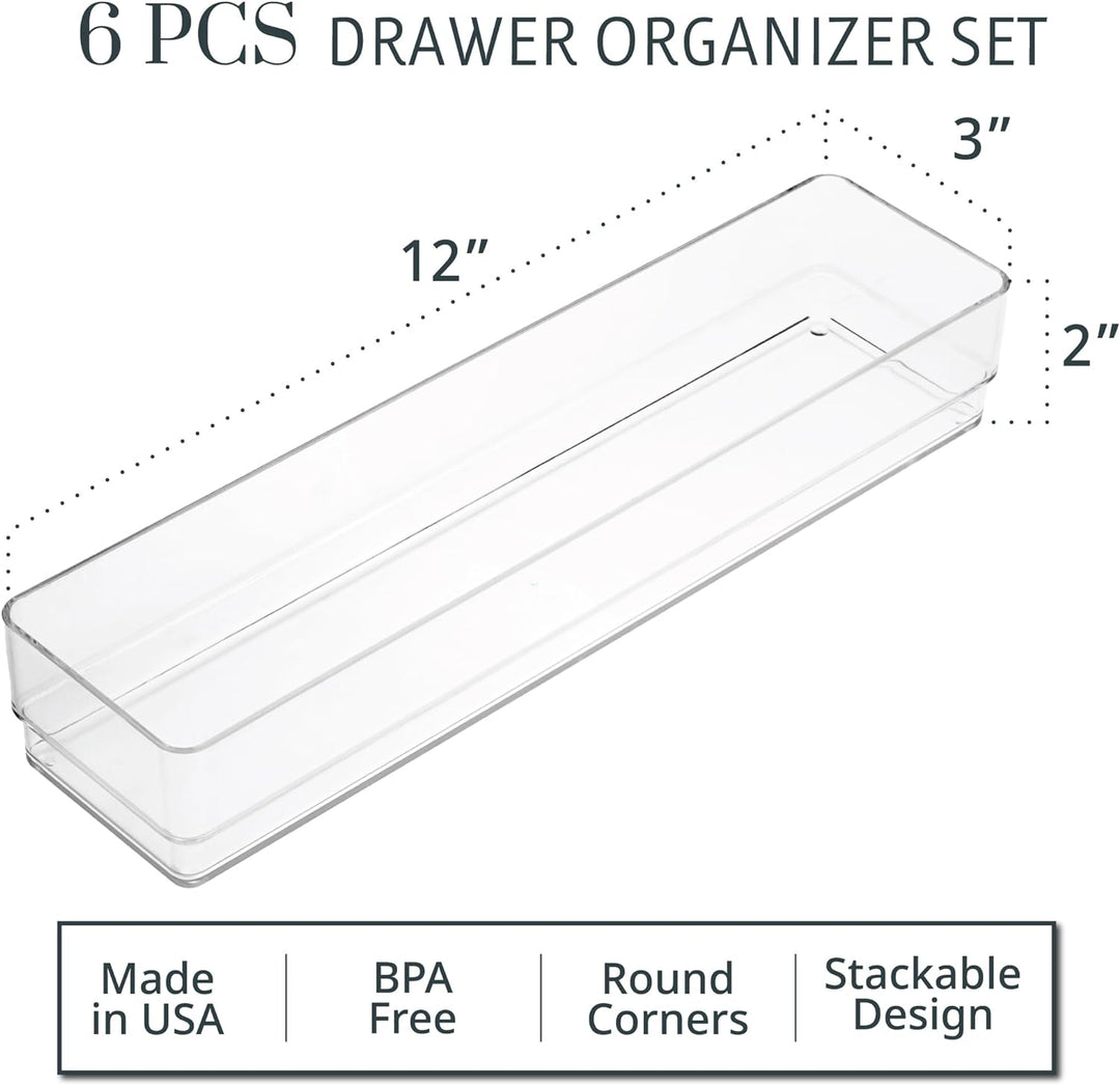 Schubladen-Organizer aus Kunststoff, transparent, 30,5 x 7,6 x 5,1 cm, 6 Stück 12" x 3", 12" x 3"