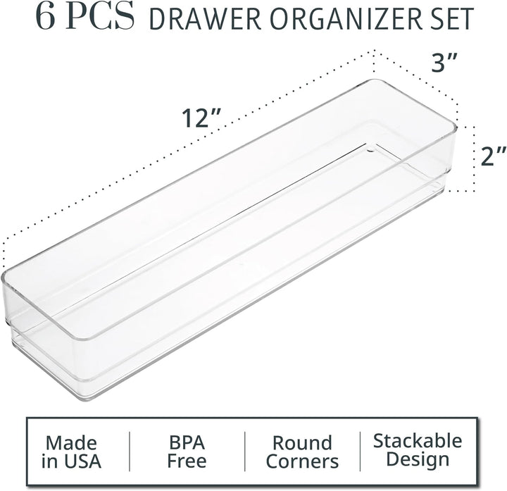Schubladen-Organizer aus Kunststoff, transparent, 30,5 x 7,6 x 5,1 cm, 6 Stück 12" x 3", 12" x 3"