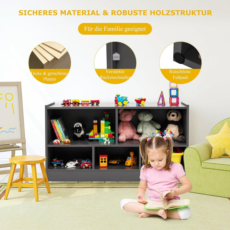 COSTWAY Kinder Spielzeugschrank Holz, Spielzeugregal mit 2 grossen Fächern und 3 kleinen Fächern, of