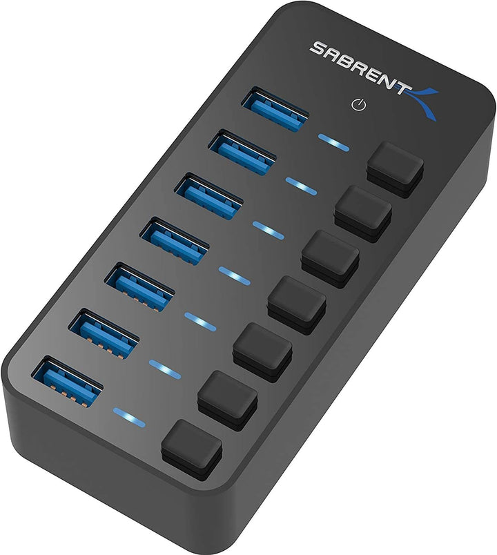 SABRENT USB Hub aktiv 3.2 gen1, mit netzteil 36W 7port, USB Adapter mehrfach Verlängerung, USB Verte