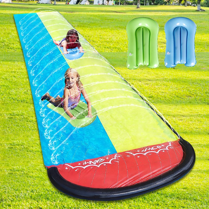 Wasserrutsche Garten, 480 cm/15.8ft Doppel Wasserrutschmatte mit Eingebautem Sprinkler, Rutschbahn O