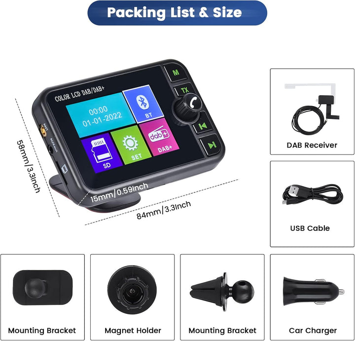 Hikity DAB/DAB+ Radio Adapter für Autoradio/Hausgebrauch, 2,4" LCD Tragbares Autoradio DAB mit FM Tr