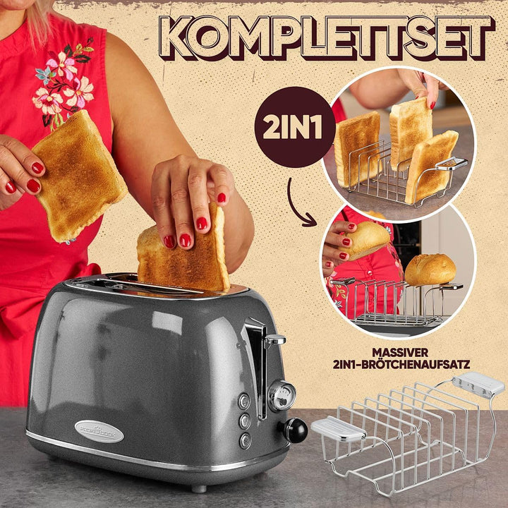 ProfiCook® Toaster im stilvollen Vintage-Design | Toaster 2 Scheiben mit Wide-Slot (extra breite Toa