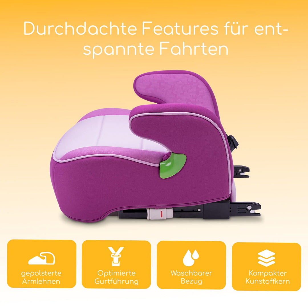 Osann Junior Isofix Gurtfix i-Size Sitzerhöhung mit Isofix Auto Kinder (126-150 cm) - Pixel Berry i-