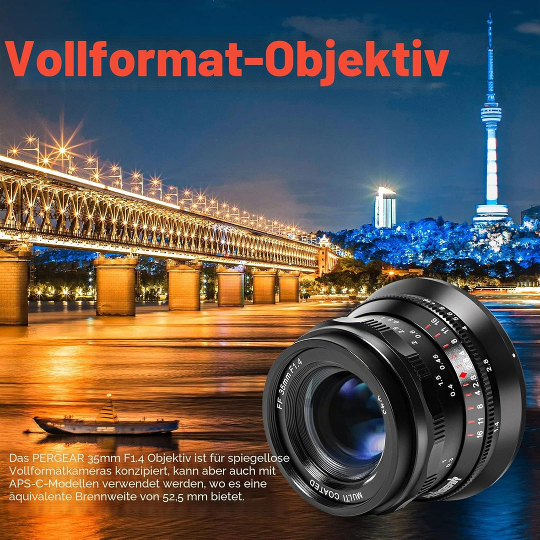 PERGEAR 35mm F1.4 Vollformat-Objektiv mit manuellem Fokus, kompatibel mit spiegellosen Vollformat-L-