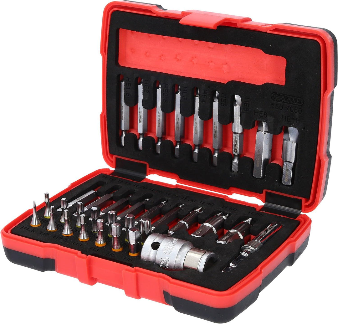 KS Tools 150.7060 1/4" + 10 mm Torx- und Innensechskant-Schrauben-Ausdreher-Satz, 34-tlg