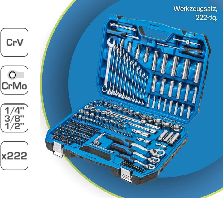 Högert Technik - Werkzeugset I Steckschlüssel, Bits und Zubehör I Hochqualitativem legiertem Cr-V-St
