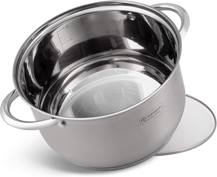 Edenberg 12 Elemente Topf Set eb-4000 aus Chrom-Nickel Edelstahl INOX18 / 10. Ideal für Gas-, Elektr