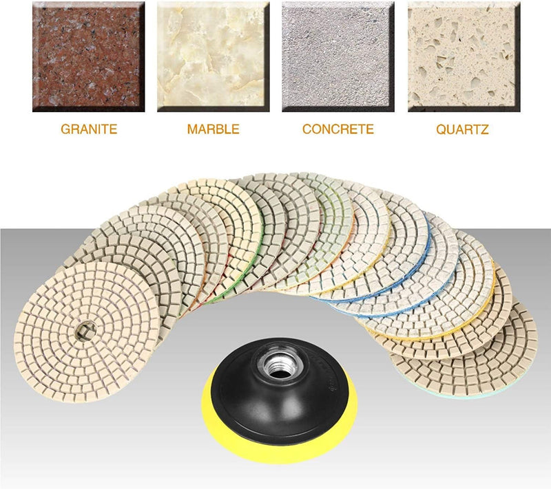SPTA 15pcs Diamant nass Polierscheiben Set, 4-Zoll-Pads für Granit Stein Beton Marmor Bodenschleifer