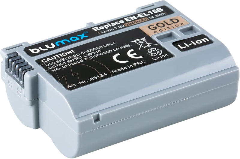Blumax 2X Gold Edition Akku Nikon EN-EL15b 2040mAh + Dual-Ladegerät Micro-USB | kompatibel mit Nikon