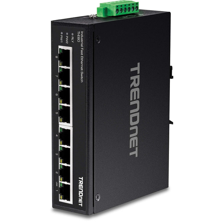 TRENDnet TI-E80 Industrieller nicht verwalteter 8-Port-Fast-Ethernet-DIN-Rail-Switch, 8-fache Fast-E