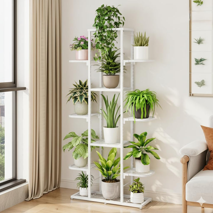 Garvee Pflanzenregal Metall Weiss, 7 Ebenen Blumentreppe Innen & Aussen, Mehrstöckiger Blumenständer
