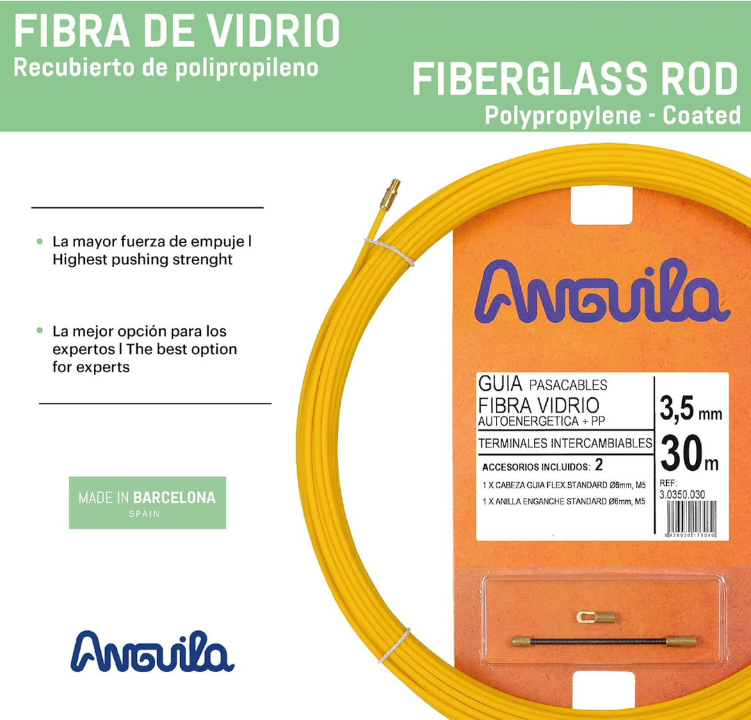 Anguila| Guía Pasacables | Fibra de Vidrio Reforzada + Propileno | Terminales Intercambiables | Colo
