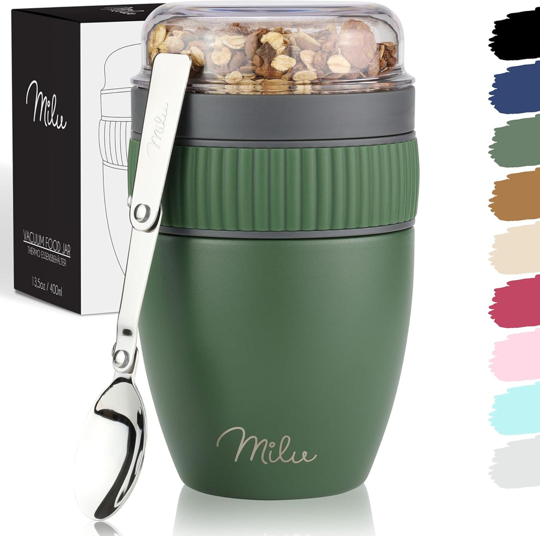 Milu Müslibecher to go 400ml I isolierter Edelstahl Joghurtbecher für Müsli I auslaufsicherer Becher