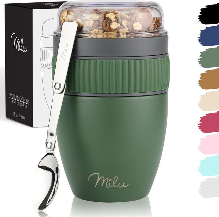 Milu Müslibecher to go 400ml I isolierter Edelstahl Joghurtbecher für Müsli I auslaufsicherer Becher