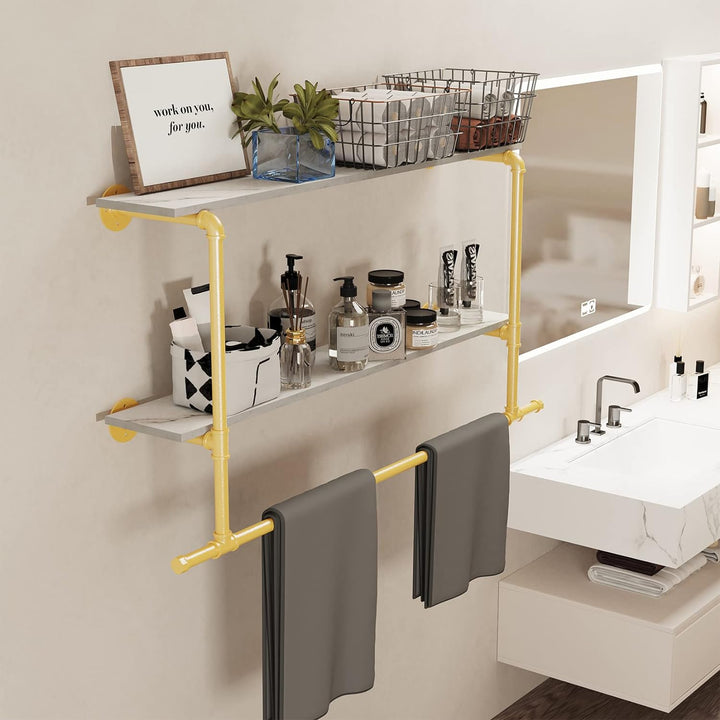 unho Kleiderstange zur Wandmontage, Wandgarderobe mit 2 Ablage im Industrierohrstil, Wandgarderoben