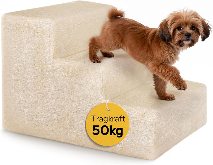 lionto Haustiertreppe Katzentreppe Hundetreppe mit Plüschbezug Farbe Beige Treppe, Beige