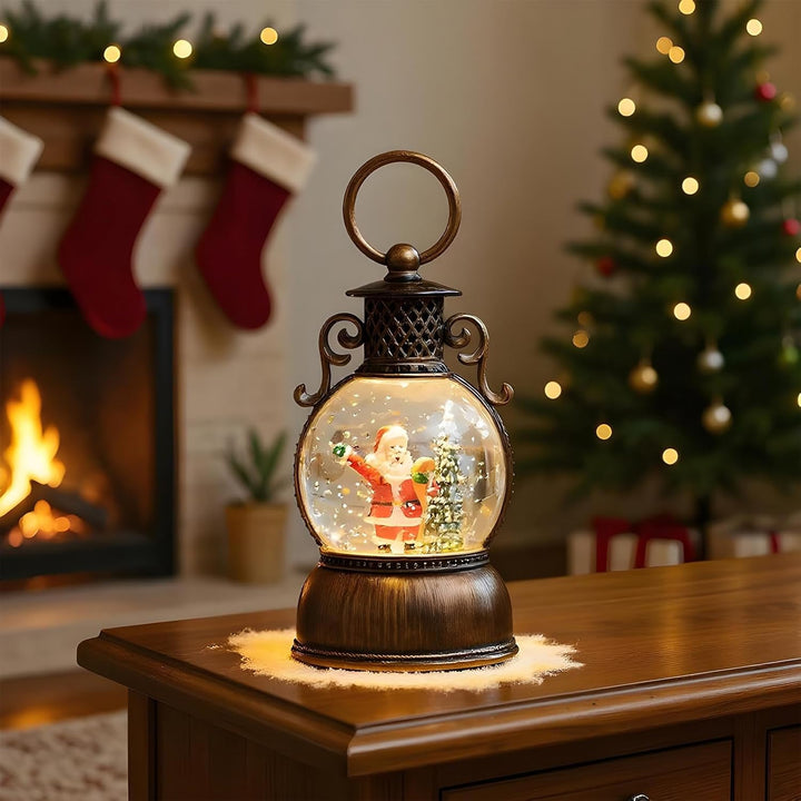 Weihnachtsmann Schneekugel Laterne - 6-Stunden Zeitschaltuhr mit Griff | Beleuchtete Schneekugel für