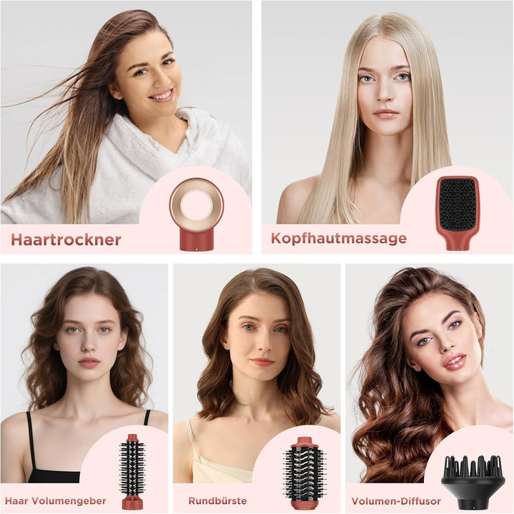 5 IN 1 Haartrockner Warmluftbürste Set, PARWIN PRO BEAUTY Multi-Styler Set Föhnbürste mit 5 Aufsätze