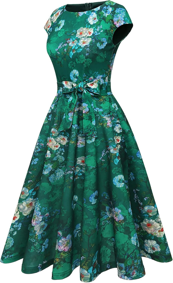 DRESSTELLS Cocktailkleid Damen Festliche Kleider 1950er Knielang Rockabilly Hochzeitkleid Swing Part