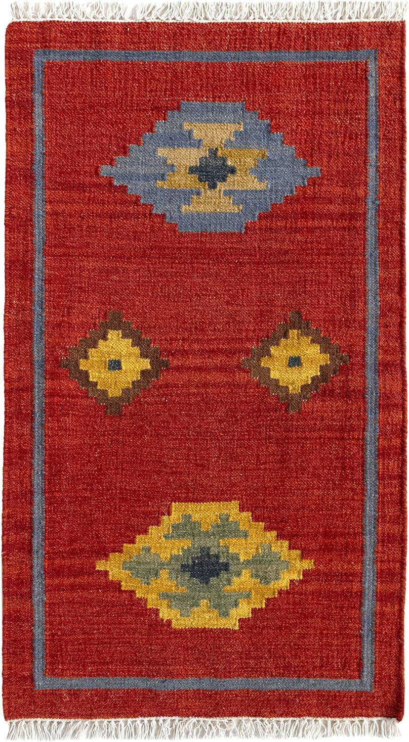 HAMID - Kelim Teppich Lori mit Geometrischem Oriental Design, Kelim Teppich 100% Wolle, Handgeknüpft